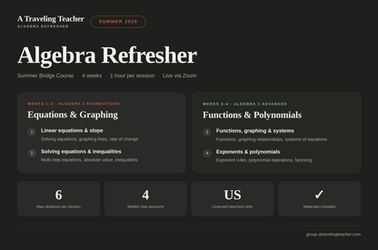 Algebra Refresher — Summer Bridge Course
